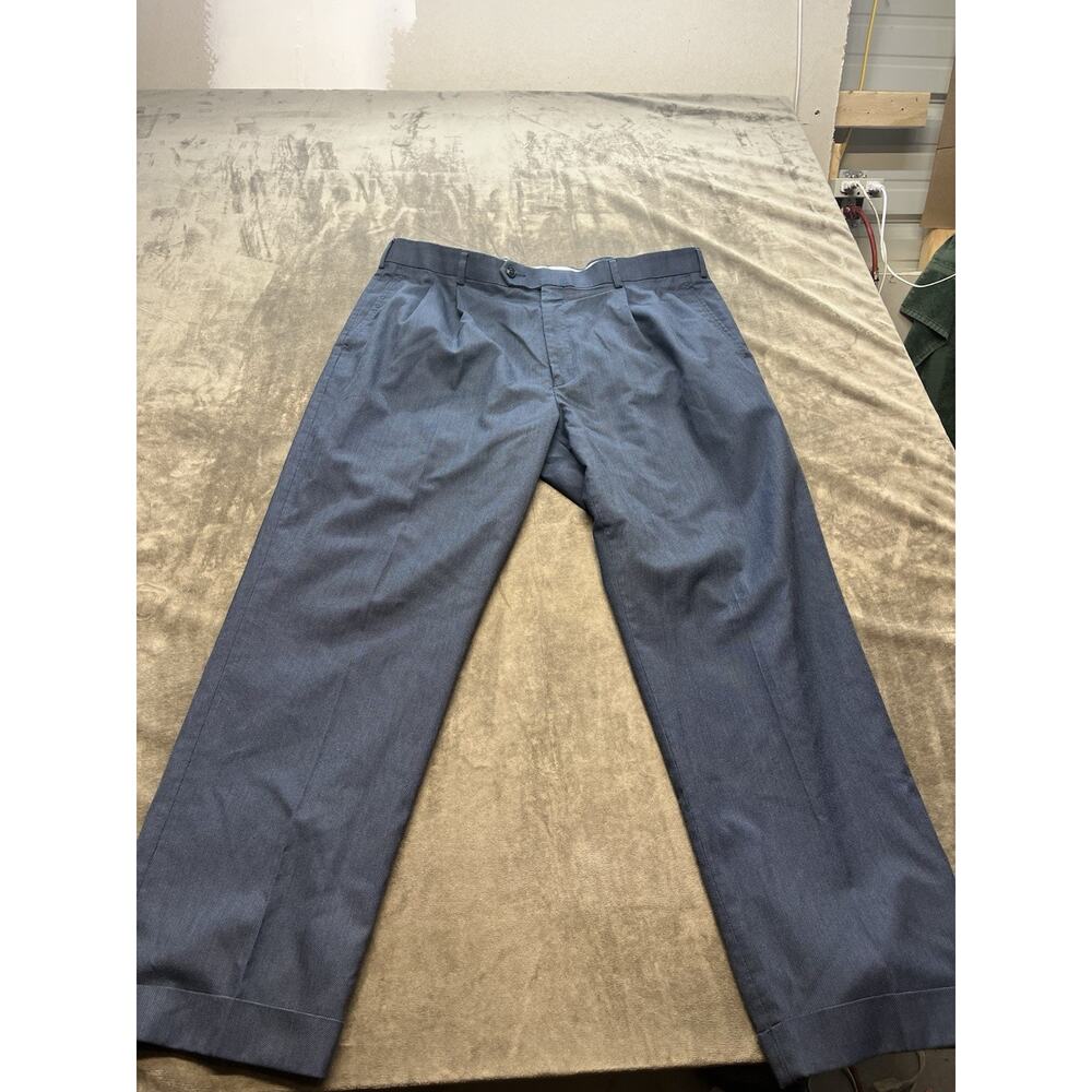 Roundtree & Yorke 38x29 Blue Travel Smart Pleated Cuffed Mens‎ Dress Pants